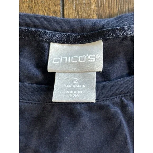 Chico's Navy Blue Bell Sleeve Pima Cotton Modal Tunic Top Size 2 Large - Picture 6 of 7